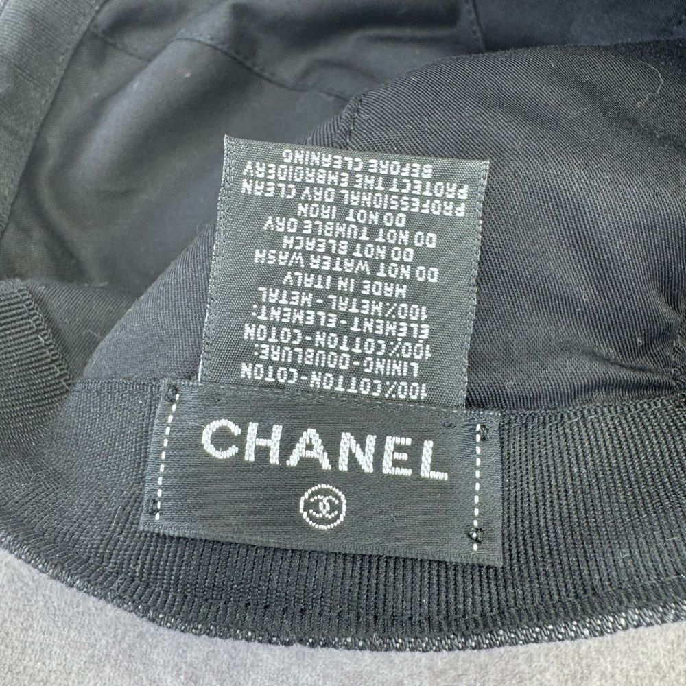 Chanel 22P Black Denim Sequin CC White Logo Baseball Cap Curved Peak Hat - Picture 10 of 13
